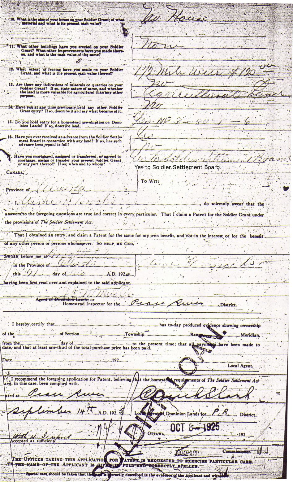 Provincial Archives of Alberta File 3924120 - Aime Brooks -Soldier Grant Form 2 of 2